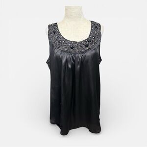 Warehouse One Black Satin Beaded Sleeveless Blouse XL